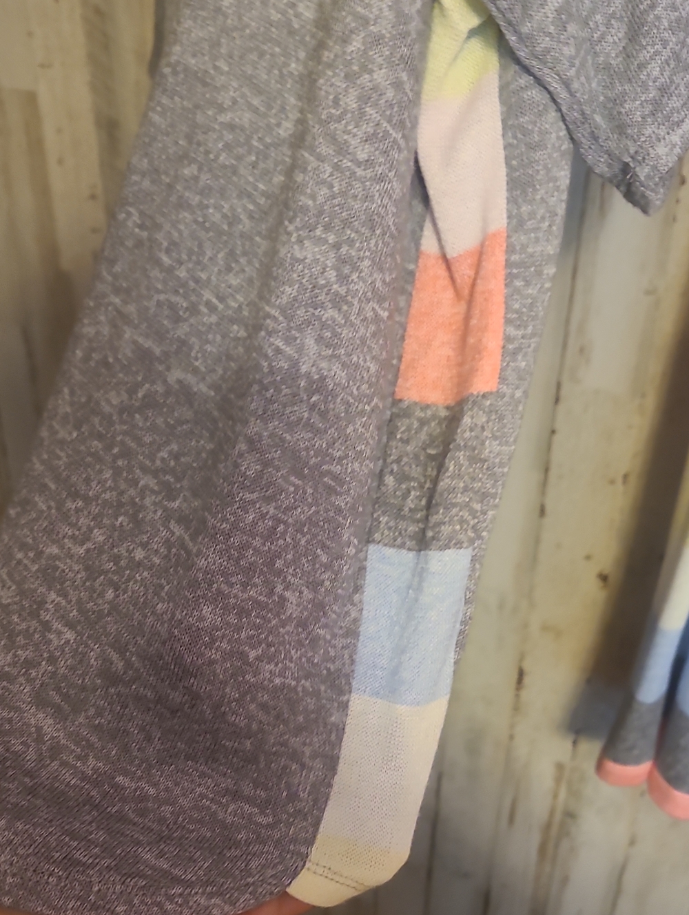 Dkny Cozy Gray Top with Pastel Striped Lounge Pants Set - Picture 3 of 7